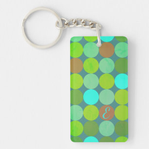 Lime Green Teal Turquoise & Rust Circles Monogram Key Ring