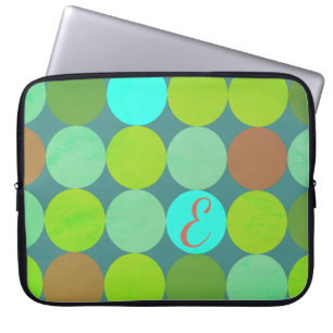 Lime Green Teal Turquoise & Rust Circles Monogram Laptop Sleeve