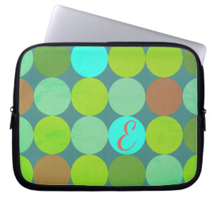 Lime Green Teal Turquoise & Rust Circles Monogram Laptop Sleeve