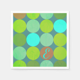 Lime Green Teal Turquoise & Rust Circles Monogram Napkin