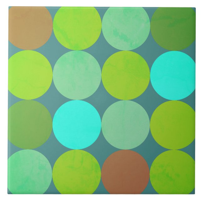 Lime Green Teal Turquoise & Rust Circles Tile (Front)