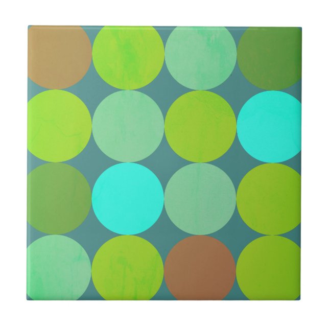 Lime Green Teal Turquoise & Rust Circles Tile (Front)