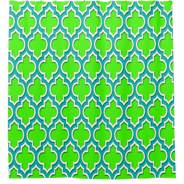 Lime Green Teal White XL Moroccan #4DS Shower Curtain (Front)