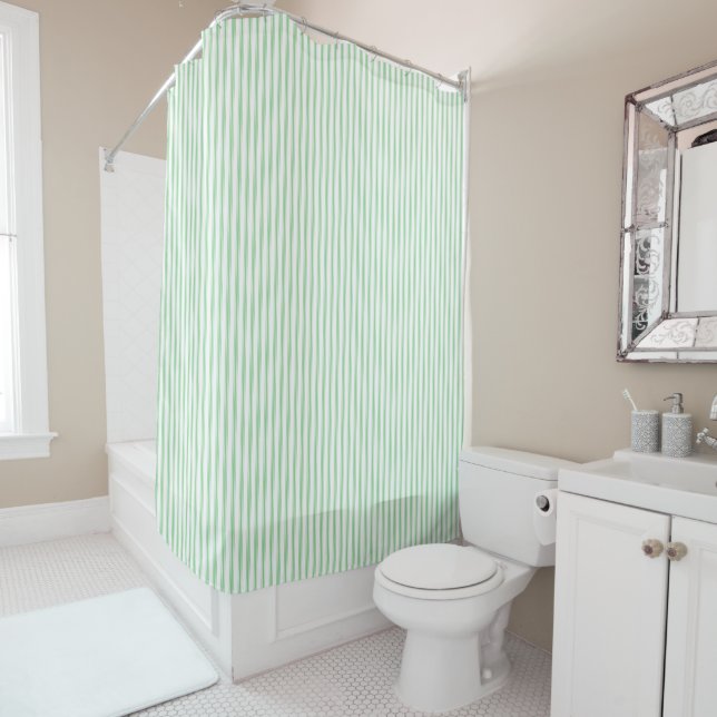 Lime Green Ticking Stripe Shower Curtain (In Situ)
