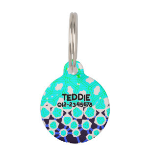 Lime green turquoise abstract pattern pet tag