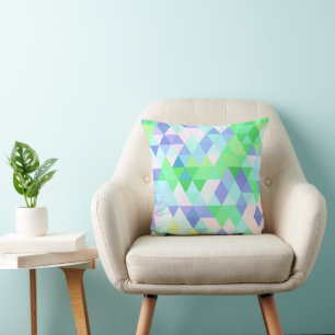 Lime Green Turquoise Diamond Squares Pattern Cushion