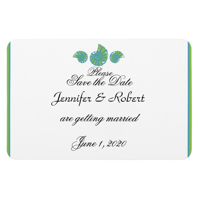 Lime Green Turquoise Shell Wedding Save the Date Magnet (Horizontal)