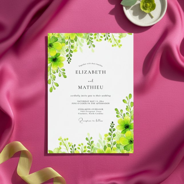 Lime Green Verdant Botanical Wedding Invitation (Creator Uploaded)