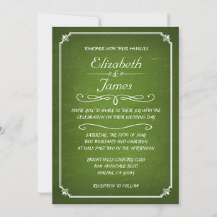 Lime Green Vintage Chalkboard Wedding Invitations