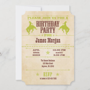 Lime Green Vintage Cowboy Birthday Invitation