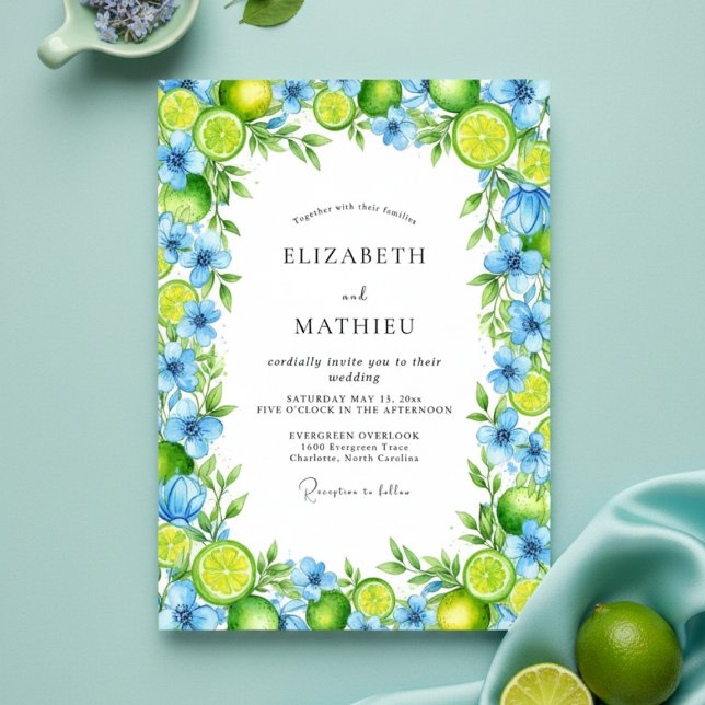 Lime Green Watercolor Mediterranean Wedding Invitation (Creator Uploaded)