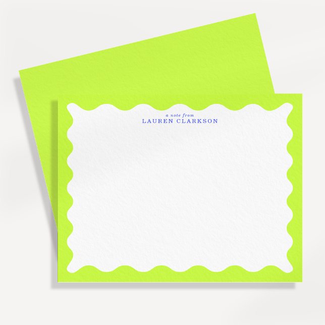 Lime Green Wavy Frame Note Card with Cobalt Text (Creator Uploaded)