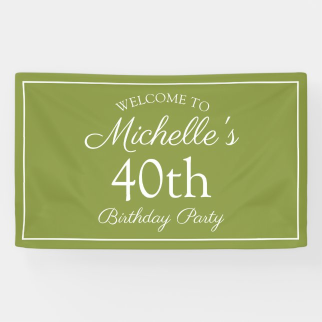 Lime Green White 40th Birthday Party Banner (Horizontal)