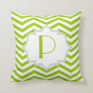 Lime green, white chevron zigzag pattern cushion