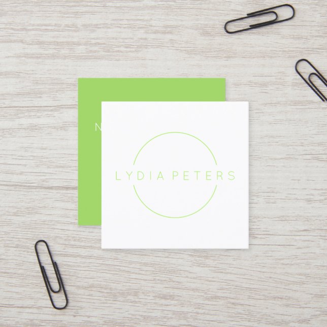 Lime Green & White | Clean Square Business Card (Front/Back In Situ)