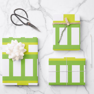 Lime Green White Colour Modern Stripes Wrapping Paper Sheet