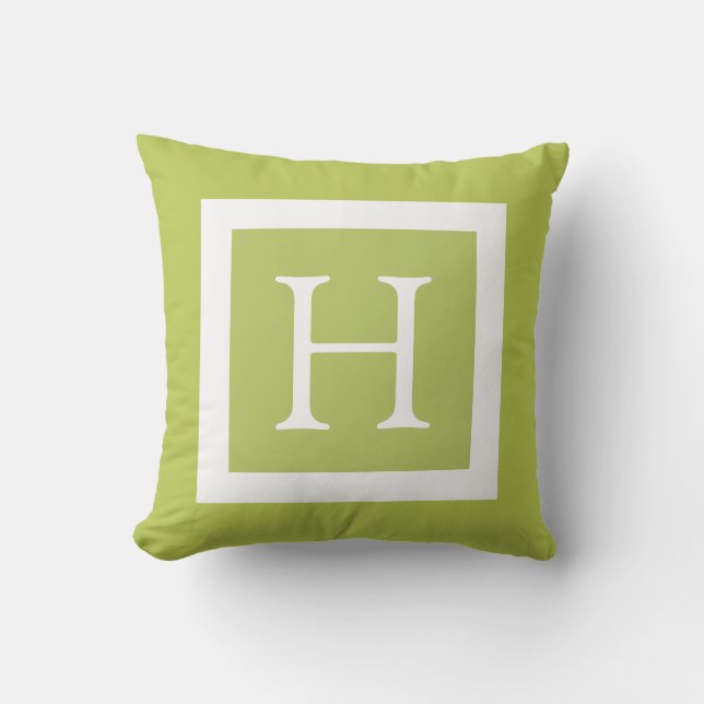 Lime Green White Custom Monogram Cushion (Front)
