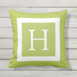 Lime Green White Custom Monogram Cushion