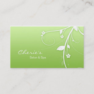 Lime green White Floral Swirls business card