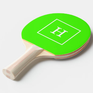 Lime Green White Framed Initial Monogram Ping Pong Paddle
