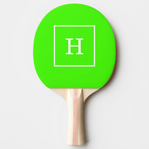 Lime Green White Framed Initial Monogram Ping Pong Paddle