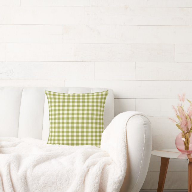Lime Green White Gingham Plaid Chequered Pattern  Cushion (Couch)