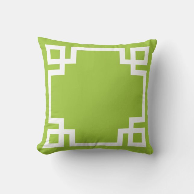 Lime Green White Greek Key Cushion (Front)