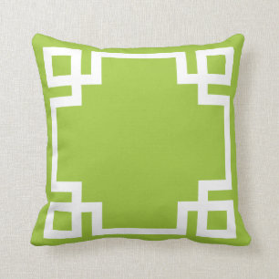 Lime Green White Greek Key Cushion