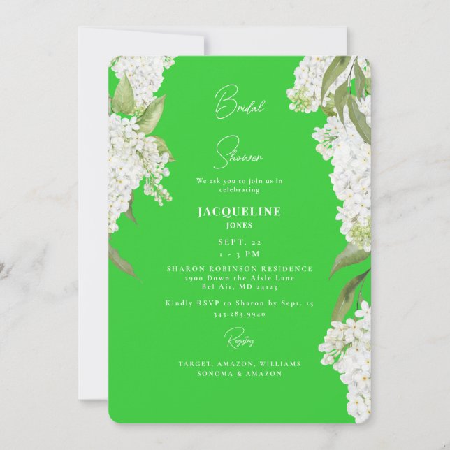 Lime Green White Hydrangeas Bridal Shower Invitation (Front)