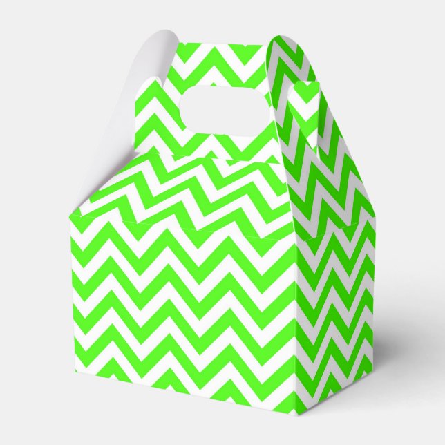 Lime Green White Large Chevron ZigZag Pattern Favour Box (Front Side)