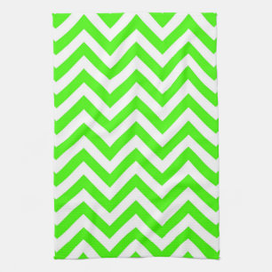 Lime Green White Large Chevron ZigZag Pattern Tea Towel