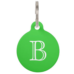 Lime Green White Monogram Initial Name Pet Tag