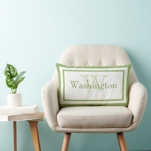 Lime Green/White Monogram Name Keepsake Pillow