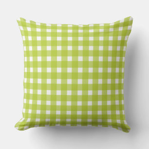 Lime Green & White Plaid Gingham Checks Cushion