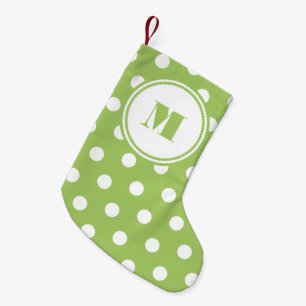 Lime Green White Polka Dots Personalised Monogram Small Christmas Stocking