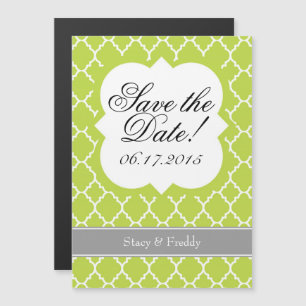 Lime Green White Quatrefoil Save The Date Magnet