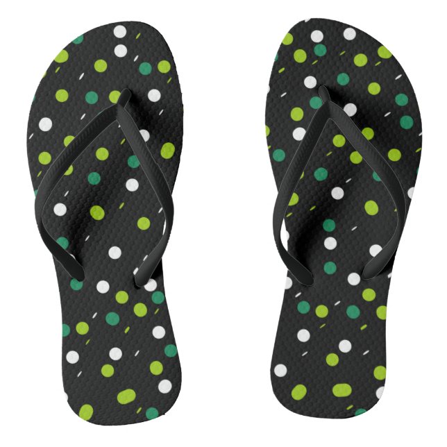Lime Green White Shapes Pattern Flip Flops (Footbed)