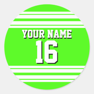 Lime Green White Team Jersey Custom Number Name Classic Round Sticker