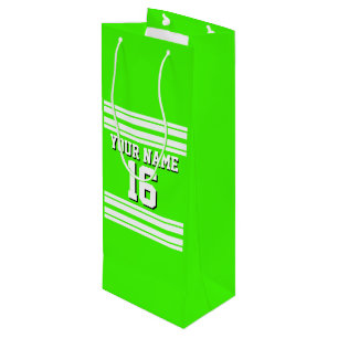 Lime Green White Team Jersey Custom Number Name Wine Gift Bag