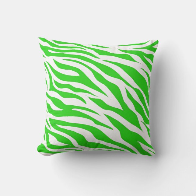 Lime Green White Zebra Stripes Wild Animal Prints Cushion (Front)