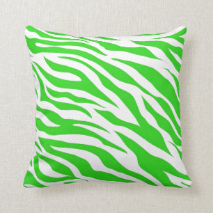 Lime Green White Zebra Stripes Wild Animal Prints Cushion