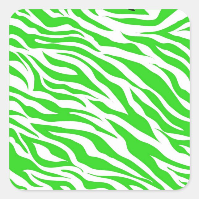 Lime Green White Zebra Stripes Wild Animal Prints Square Sticker (Front)