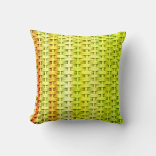 Lime green wicker retro stripes graphic design cushion