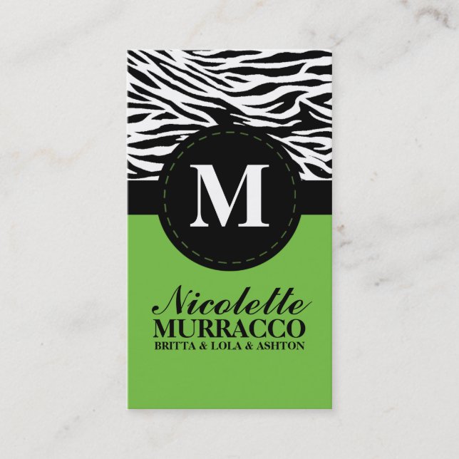 Lime Green Wild Zebra Print Mummy Calling Card / (Front)