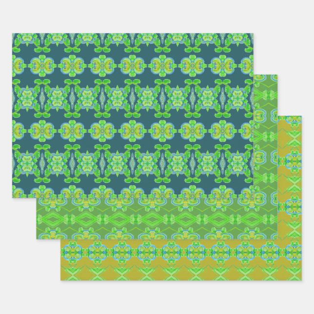 Lime Green With Pattern Wrapping Paper Sheet (Set)