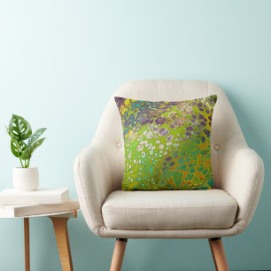 Lime Green with Purple Invaliding Cells of colour Cushion