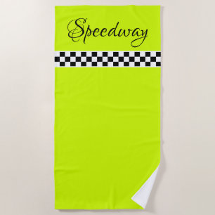 Lime Green With Race Check Beach Towel