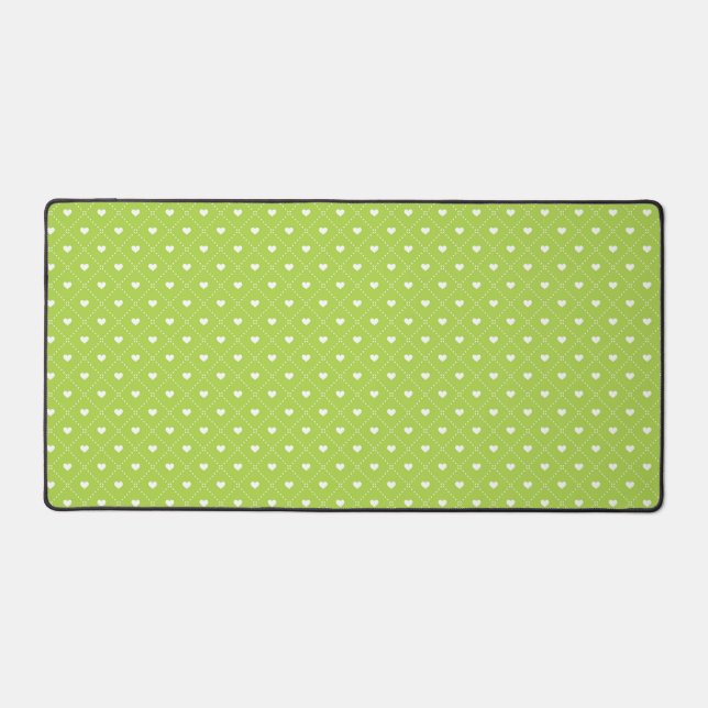 LIME GREEN WITH ROWS OF TINY WHITE HEARTS DESK MAT (Front)