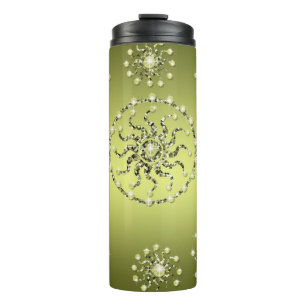 LIME GREEN WITH SILVER JEWEL LOOK PATTERNS THERMAL TUMBLER