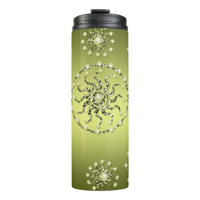 LIME GREEN WITH SILVER JEWEL LOOK PATTERNS THERMAL TUMBLER (Front)